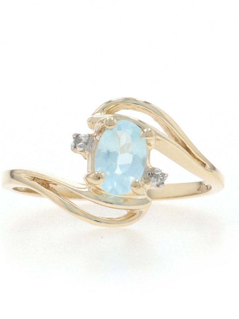 Yellow Gold Sky Blue Topaz Diamond Bypass Ring - 10k Oval .51ctw